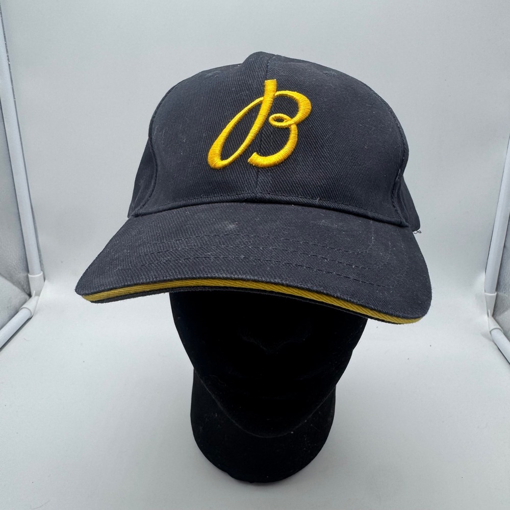 Breitling Black Baseball Cap Yellow‎ B Logo Adjustable Leather Strap One Size